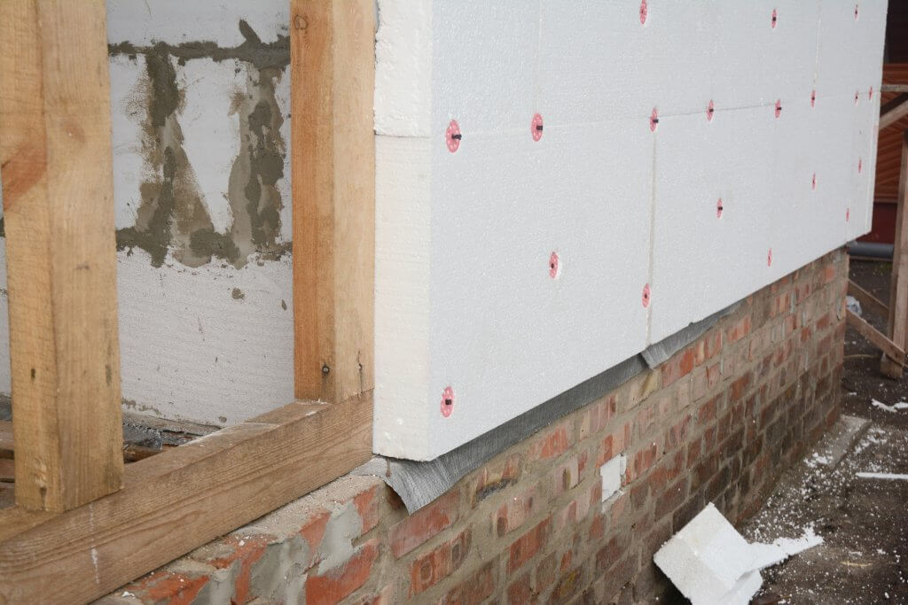 Basement with foam board insulation